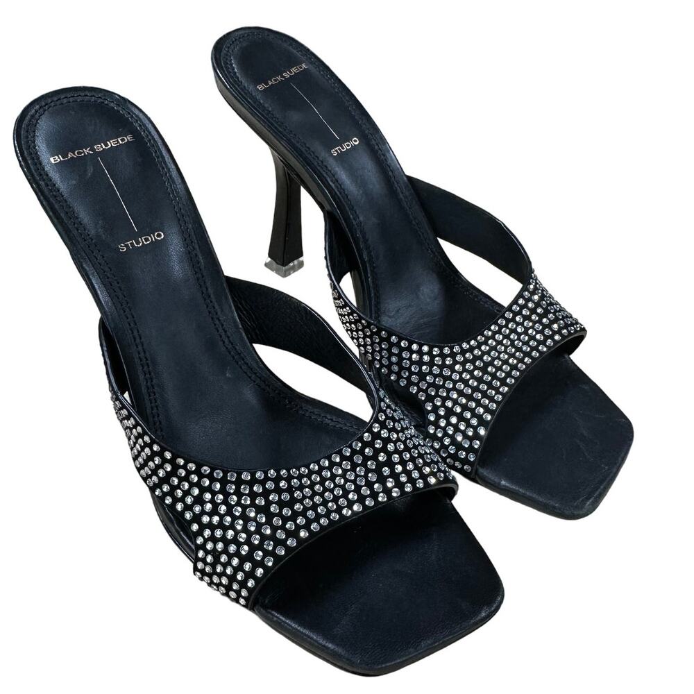 Black Suede Studio NWOB Charlie Sandal Crystal Embellished Heel Size 39 (US 9)